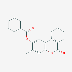 molecular formula C21H24O4 B4154146 3-METHYL-6-OXO-6H,7H,8H,9H,10H-CYCLOHEXA[C]CHROMEN-2-YL CYCLOHEXANECARBOXYLATE 