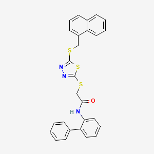 molecular formula C27H21N3OS3 B4154181 2-[[5-(naphthalen-1-ylmethylsulfanyl)-1,3,4-thiadiazol-2-yl]sulfanyl]-N-(2-phenylphenyl)acetamide 