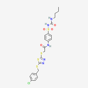 molecular formula C22H24ClN5O4S4 B4154189 N-[4-(butylcarbamoylsulfamoyl)phenyl]-2-[[5-[(4-chlorophenyl)methylsulfanyl]-1,3,4-thiadiazol-2-yl]sulfanyl]acetamide 