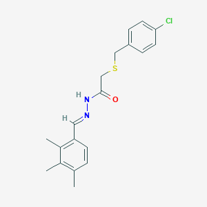 molecular formula C19H21ClN2OS B415423 2-[(4-chlorobenzyl)sulfanyl]-N'-(2,3,4-trimethylbenzylidene)acetohydrazide 