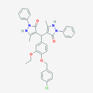 molecular formula C36H33ClN4O4 B415438 4,4'-({4-[(4-chlorobenzyl)oxy]-3-ethoxyphenyl}methylene)bis(3-methyl-1-phenyl-1H-pyrazol-5-ol) 