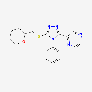 2-{4-phenyl-5-[(tetrahydro-2H-pyran-2-ylmethyl)thio]-4H-1,2,4-triazol-3-yl}pyrazine