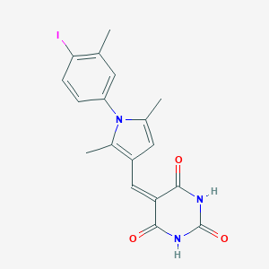 molecular formula C18H16IN3O3 B415450 5-{[1-(4-iodo-3-methylphenyl)-2,5-dimethyl-1H-pyrrol-3-yl]methylene}-2,4,6(1H,3H,5H)-pyrimidinetrione 