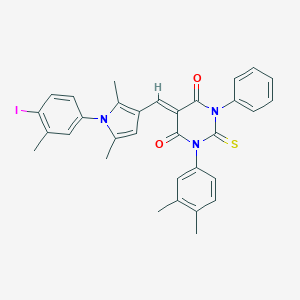 molecular formula C32H28IN3O2S B415451 1-(3,4-dimethylphenyl)-5-{[1-(4-iodo-3-methylphenyl)-2,5-dimethyl-1H-pyrrol-3-yl]methylene}-3-phenyl-2-thioxodihydro-4,6(1H,5H)-pyrimidinedione 