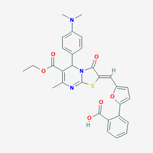 molecular formula C30H27N3O6S B415455 2-{5-[(5-[4-(dimethylamino)phenyl]-6-(ethoxycarbonyl)-7-methyl-3-oxo-5H-[1,3]thiazolo[3,2-a]pyrimidin-2(3H)-ylidene)methyl]-2-furyl}benzoic acid 