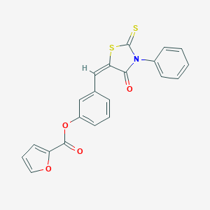 molecular formula C21H13NO4S2 B415471 3-[(4-Oxo-3-phenyl-2-thioxo-1,3-thiazolidin-5-ylidene)methyl]phenyl 2-furoate 
