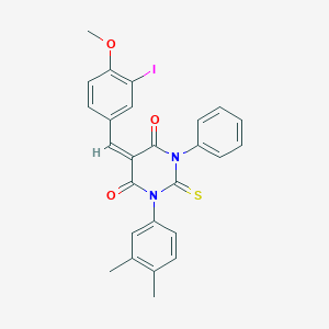 molecular formula C26H21IN2O3S B415490 1-(3,4-dimethylphenyl)-5-(3-iodo-4-methoxybenzylidene)-3-phenyl-2-thioxodihydro-4,6(1H,5H)-pyrimidinedione 