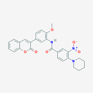 molecular formula C28H25N3O6 B4154979 N-[2-methoxy-5-(2-oxo-2H-chromen-3-yl)phenyl]-3-nitro-4-(piperidin-1-yl)benzamide 