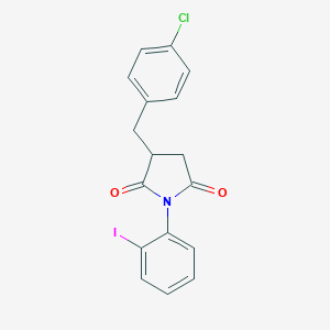 molecular formula C17H13ClINO2 B415516 3-(4-Chloro-benzyl)-1-(2-iodo-phenyl)-pyrrolidine-2,5-dione 
