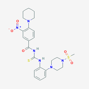 molecular formula C24H30N6O5S2 B4155197 N-[({2-[4-(methylsulfonyl)-1-piperazinyl]phenyl}amino)carbonothioyl]-3-nitro-4-(1-piperidinyl)benzamide 