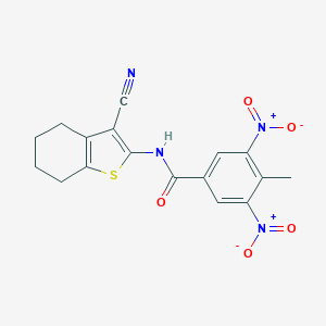 molecular formula C17H14N4O5S B415524 N-(3-cyano-4,5,6,7-tetrahydro-1-benzothiophen-2-yl)-4-methyl-3,5-dinitrobenzamide 