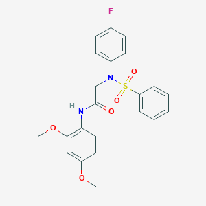 molecular formula C22H21FN2O5S B415538 2-[Benzenesulfonyl-(4-fluoro-phenyl)-amino]-N-(2,4-dimethoxy-phenyl)-acetamide 