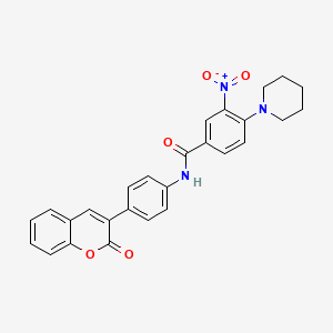 3-nitro-N-[4-(2-oxo-2H-chromen-3-yl)phenyl]-4-(1-piperidinyl)benzamide