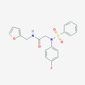 molecular formula C19H17FN2O4S B415540 2-[Benzenesulfonyl-(4-fluoro-phenyl)-amino]-N-furan-2-ylmethyl-acetamide 