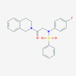 molecular formula C23H21FN2O3S B415541 N-[2-(3,4-dihydroisoquinolin-2(1H)-yl)-2-oxoethyl]-N-(4-fluorophenyl)benzenesulfonamide 