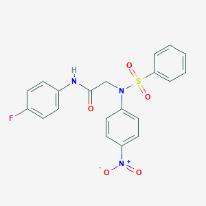 molecular formula C20H16FN3O5S B415550 N-(4-fluorophenyl)-2-[4-nitro(phenylsulfonyl)anilino]acetamide 