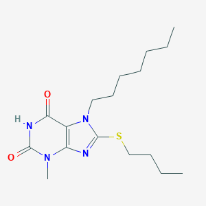 molecular formula C17H28N4O2S B415551 8-Butylsulfanyl-7-heptyl-3-methyl-3,7-dihydro-purine-2,6-dione 