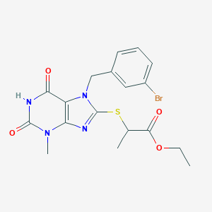 molecular formula C18H19BrN4O4S B415559 ethyl 2-{[7-(3-bromobenzyl)-3-methyl-2,6-dioxo-2,3,6,7-tetrahydro-1H-purin-8-yl]sulfanyl}propanoate CAS No. 326918-99-4