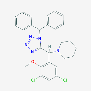 molecular formula C27H27Cl2N5O B415568 1-[(1-benzhydryl-1H-tetraazol-5-yl)(3,5-dichloro-2-methoxyphenyl)methyl]piperidine 