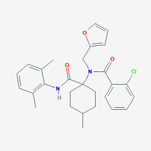 molecular formula C28H31ClN2O3 B415570 2-chloro-N-{1-[(2,6-dimethylphenyl)carbamoyl]-4-methylcyclohexyl}-N-(furan-2-ylmethyl)benzamide 