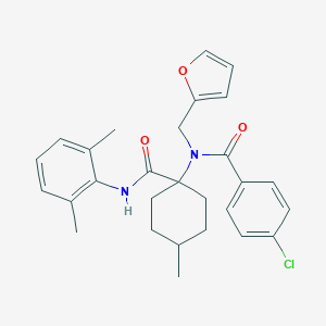 molecular formula C28H31ClN2O3 B415574 4-chloro-N-{1-[(2,6-dimethylanilino)carbonyl]-4-methylcyclohexyl}-N-(2-furylmethyl)benzamide 
