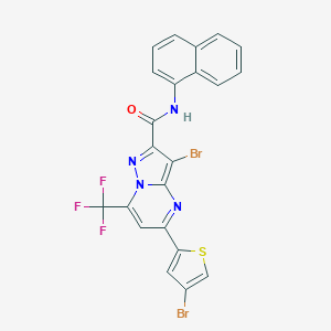 molecular formula C22H11Br2F3N4OS B415595 3-bromo-5-(4-bromo-2-thienyl)-N-(1-naphthyl)-7-(trifluoromethyl)pyrazolo[1,5-a]pyrimidine-2-carboxamide 