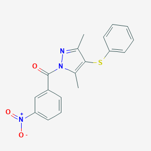 molecular formula C18H15N3O3S B415607 (3,5-Dimethyl-4-phenylsulfanyl-pyrazol-1-yl)-(3-nitro-phenyl)-methanone 