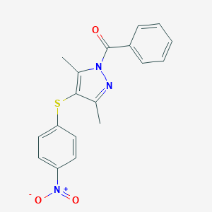 molecular formula C18H15N3O3S B415609 1-benzoyl-4-({4-nitrophenyl}sulfanyl)-3,5-dimethyl-1H-pyrazole 