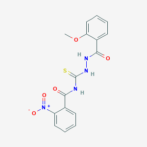 molecular formula C16H14N4O5S B4156091 N-{[2-(2-methoxybenzoyl)hydrazino]carbonothioyl}-2-nitrobenzamide 