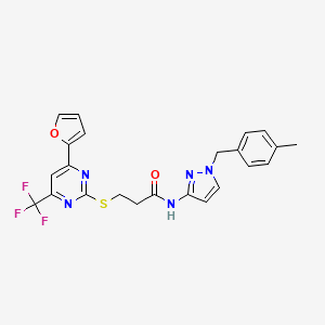 molecular formula C23H20F3N5O2S B4156157 3-{[4-(FURAN-2-YL)-6-(TRIFLUOROMETHYL)PYRIMIDIN-2-YL]SULFANYL}-N-{1-[(4-METHYLPHENYL)METHYL]-1H-PYRAZOL-3-YL}PROPANAMIDE 