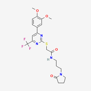 molecular formula C22H25F3N4O4S B4156166 2-{[4-(3,4-dimethoxyphenyl)-6-(trifluoromethyl)-2-pyrimidinyl]thio}-N-[3-(2-oxo-1-pyrrolidinyl)propyl]acetamide 