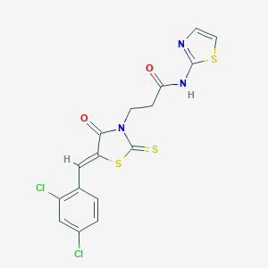 molecular formula C16H11Cl2N3O2S3 B415620 (Z)-3-(5-(2,4-dichlorobenzylidene)-4-oxo-2-thioxothiazolidin-3-yl)-N-(thiazol-2-yl)propanamide CAS No. 300378-74-9