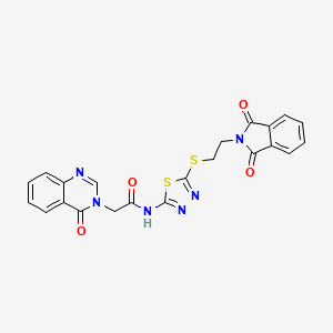 molecular formula C22H16N6O4S2 B4156263 N-(5-{[2-(1,3-dioxo-1,3-dihydro-2H-isoindol-2-yl)ethyl]sulfanyl}-1,3,4-thiadiazol-2-yl)-2-(4-oxoquinazolin-3(4H)-yl)acetamide 