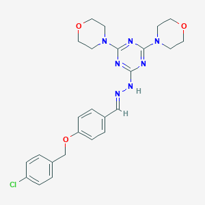 molecular formula C25H28ClN7O3 B415637 4-[(4-Chlorobenzyl)oxy]benzaldehyde [4,6-di(4-morpholinyl)-1,3,5-triazin-2-yl]hydrazone 