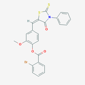 molecular formula C24H16BrNO4S2 B415643 2-Methoxy-4-[(4-oxo-3-phenyl-2-thioxo-1,3-thiazolidin-5-ylidene)methyl]phenyl 2-bromobenzoate CAS No. 5585-20-6