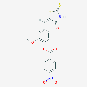 molecular formula C18H12N2O6S2 B415654 2-Methoxy-4-[(4-oxo-2-thioxo-1,3-thiazolidin-5-ylidene)methyl]phenyl 4-nitrobenzoate 