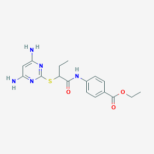 molecular formula C17H21N5O3S B4156560 Ethyl 4-({2-[(4,6-diaminopyrimidin-2-yl)sulfanyl]butanoyl}amino)benzoate 