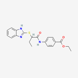 molecular formula C20H21N3O3S B4156564 ETHYL 4-{[2-(1H-1,3-BENZIMIDAZOL-2-YLSULFANYL)BUTANOYL]AMINO}BENZOATE 