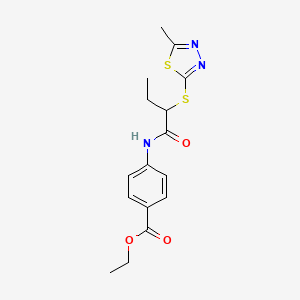 molecular formula C16H19N3O3S2 B4156569 Ethyl 4-[2-[(5-methyl-1,3,4-thiadiazol-2-yl)sulfanyl]butanoylamino]benzoate 