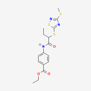 molecular formula C16H19N3O3S3 B4156570 ETHYL 4-(2-{[3-(METHYLSULFANYL)-1,2,4-THIADIAZOL-5-YL]SULFANYL}BUTANAMIDO)BENZOATE 