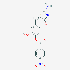 molecular formula C18H13N3O6S B415658 4-[(2-Imino-4-oxo-1,3-thiazolidin-5-ylidene)methyl]-2-methoxyphenyl 4-nitrobenzoate 
