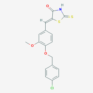 molecular formula C18H14ClNO3S2 B415660 5-{4-[(4-Chlorobenzyl)oxy]-3-methoxybenzylidene}-2-thioxo-1,3-thiazolidin-4-one 