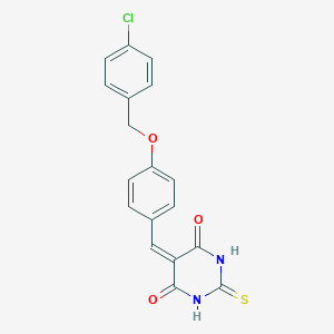 molecular formula C18H13ClN2O3S B415662 5-[4-(4-Chloro-benzyloxy)-benzylidene]-2-thioxo-dihydro-pyrimidine-4,6-dione 