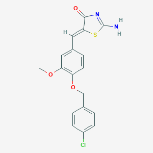 molecular formula C18H15ClN2O3S B415669 5-{4-[(4-Chlorobenzyl)oxy]-3-methoxybenzylidene}-2-imino-1,3-thiazolidin-4-one 