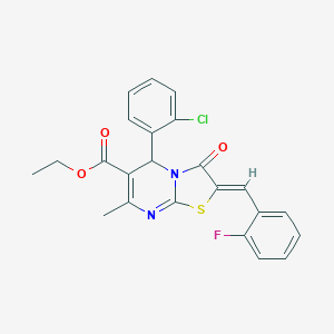 molecular formula C23H18ClFN2O3S B415681 ethyl 5-(2-chlorophenyl)-2-(2-fluorobenzylidene)-7-methyl-3-oxo-2,3-dihydro-5H-[1,3]thiazolo[3,2-a]pyrimidine-6-carboxylate 