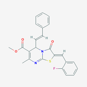 molecular formula C24H19FN2O3S B415687 methyl (2Z)-2-[(2-fluorophenyl)methylidene]-7-methyl-3-oxo-5-[(E)-2-phenylethenyl]-5H-[1,3]thiazolo[3,2-a]pyrimidine-6-carboxylate CAS No. 321976-30-1