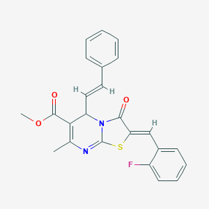 METHYL (8Z)-8-[(2-FLUOROPHENYL)METHYLIDENE]-4-METHYL-9-OXO-2-[(E)-2-PHENYLETHENYL]-7-THIA-1,5-DIAZABICYCLO[4.3.0]NONA-3,5-DIENE-3-CARBOXYLATE