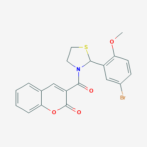 3-[2-(5-BROMO-2-METHOXYPHENYL)-1,3-THIAZOLIDINE-3-CARBONYL]-2H-CHROMEN-2-ONE