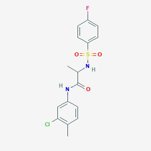 molecular formula C16H16ClFN2O3S B4157077 N-(3-chloro-4-methylphenyl)-2-[(4-fluorophenyl)sulfonylamino]propanamide 