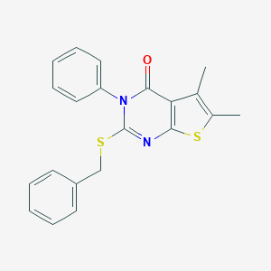 molecular formula C21H18N2OS2 B415708 2-(benzylsulfanyl)-5,6-dimethyl-3-phenylthieno[2,3-d]pyrimidin-4(3H)-one 
